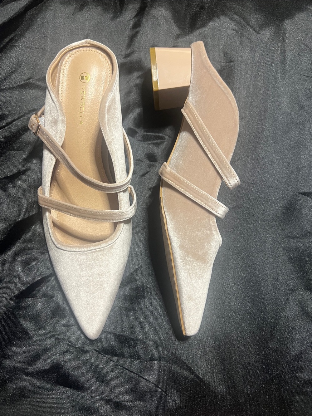 NewBella Women's Velvet Pointed-Toe Block Heel Slingbacks - Blush
